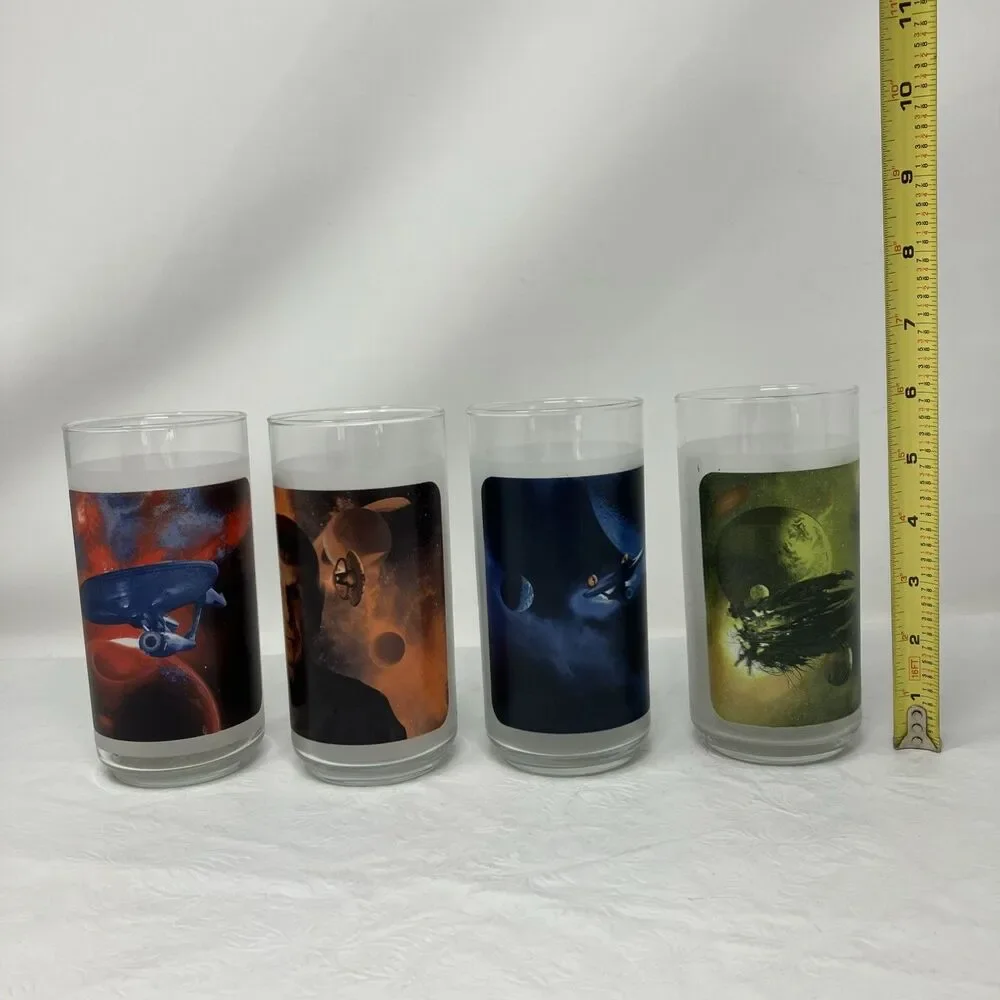 Complete Set4 STAR TREK Character Frosted Glasses 16oz Kirk Spock Uhura Nero ‘08